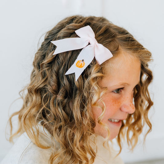 PUMPKIN EMBROIDERED BOW CLIP