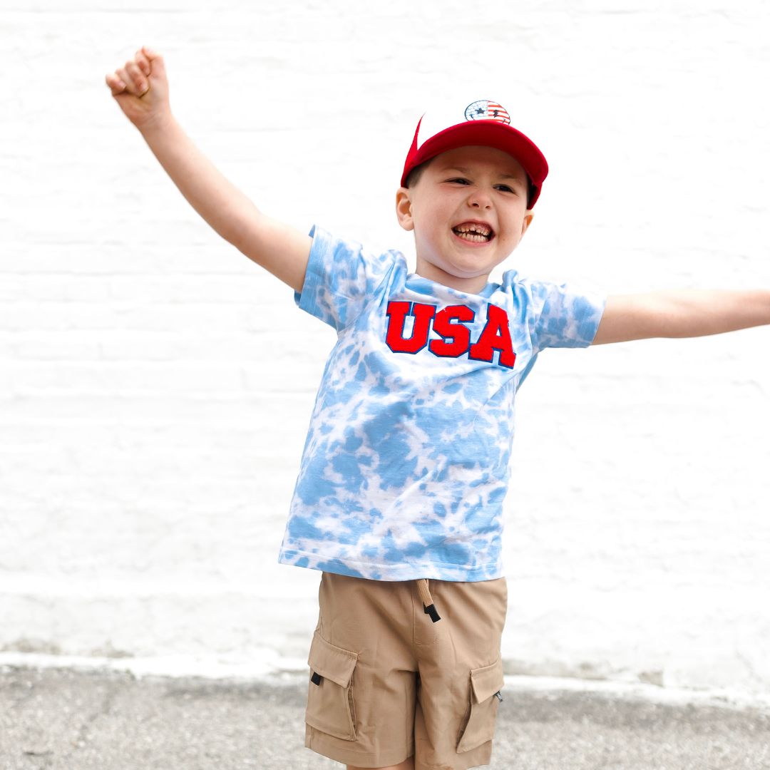 USA patch short sleeve tie dye tee