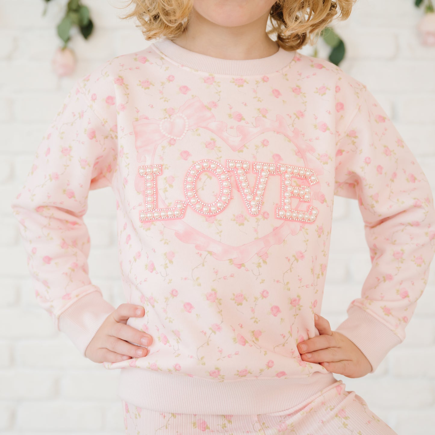 Pink Rose Love Patch Sweatshirt - Pink