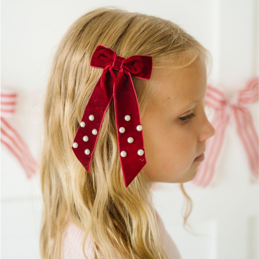 Ruby Red Velvet Coquette Bow Clip
