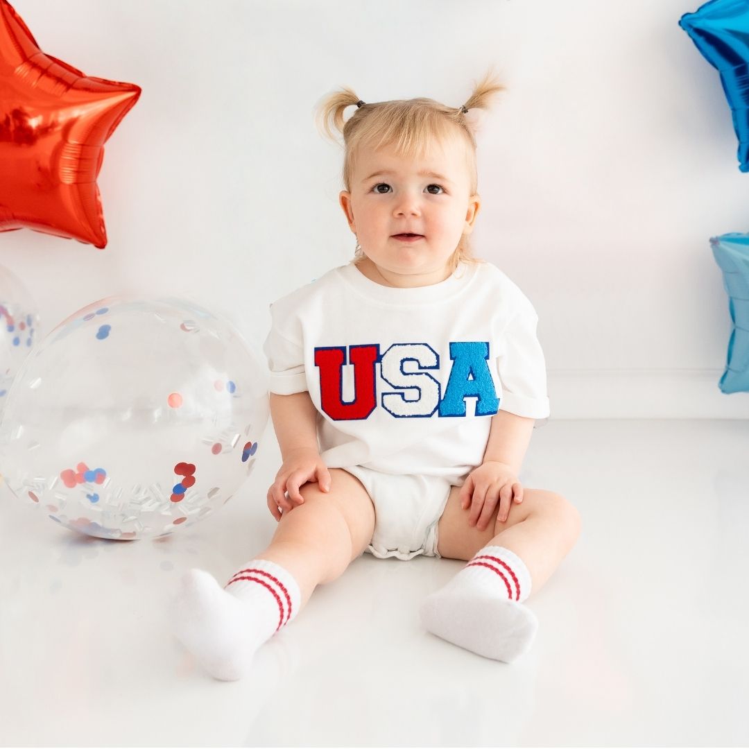 USA patch short sleeve romper