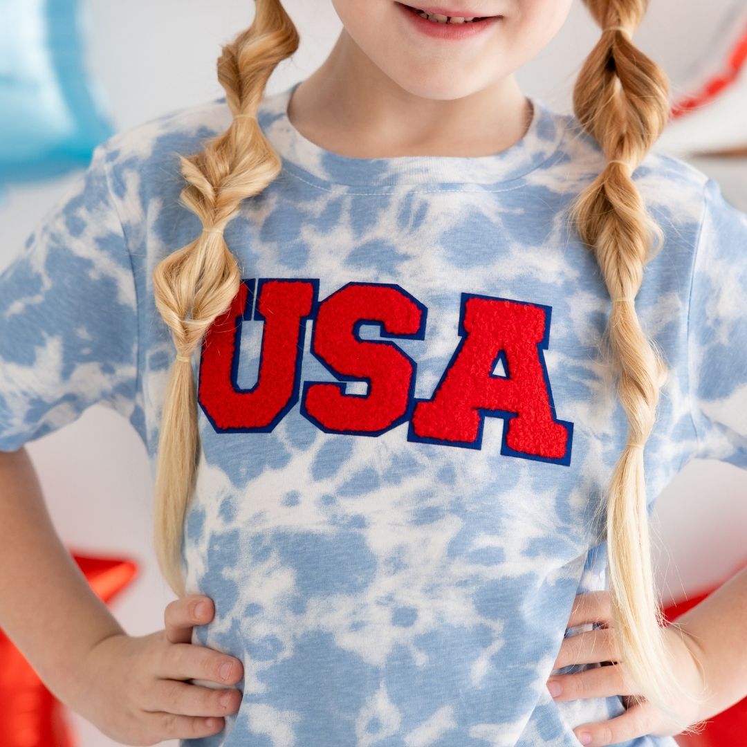 USA patch short sleeve tie dye tee