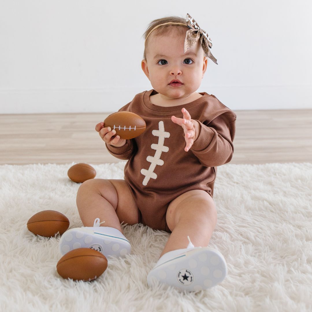 Football Lace Patch Long Sleeve Romper