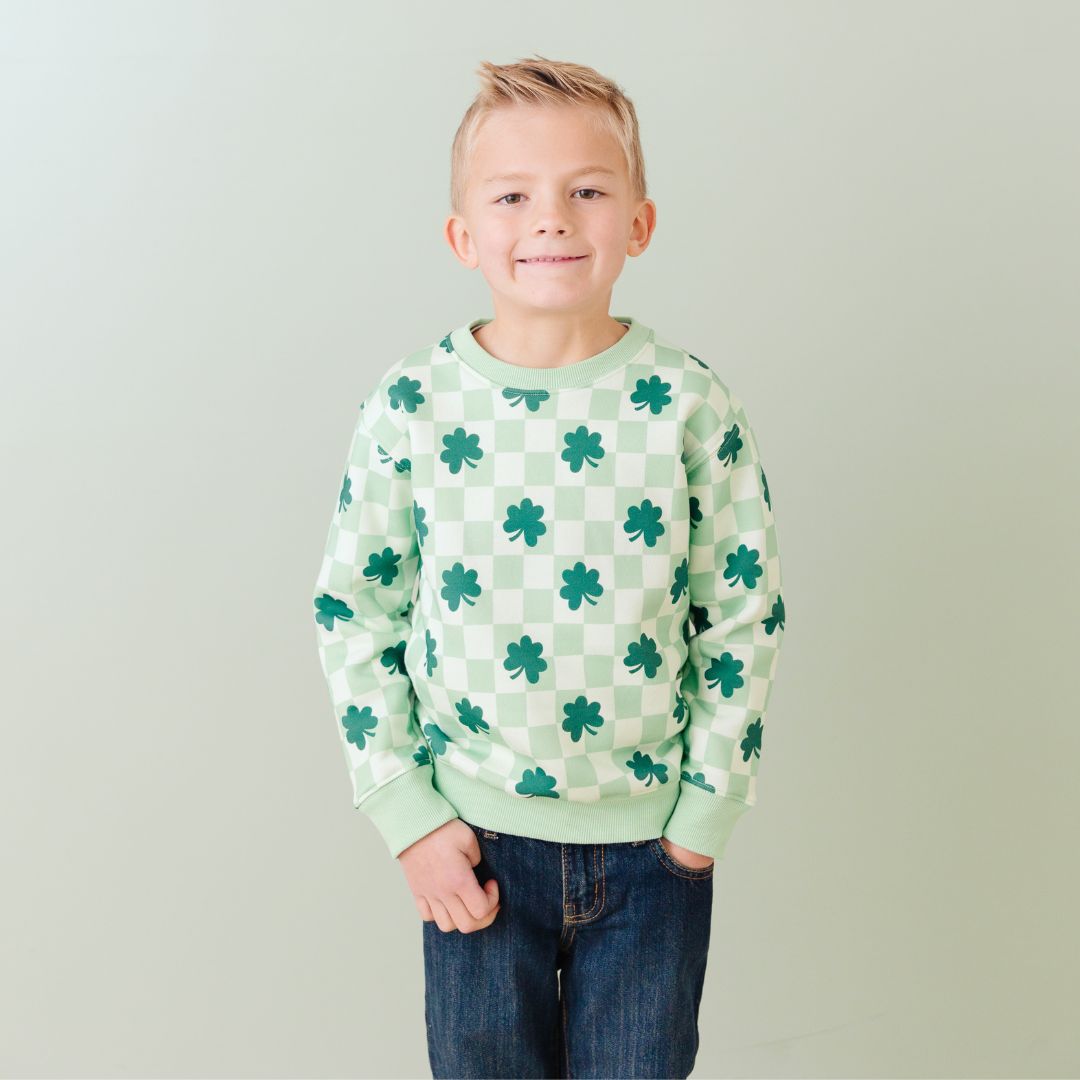 SHAMROCK CHECKERED ST. PATRICK'S DAY SWEATSHIRT - SAGE