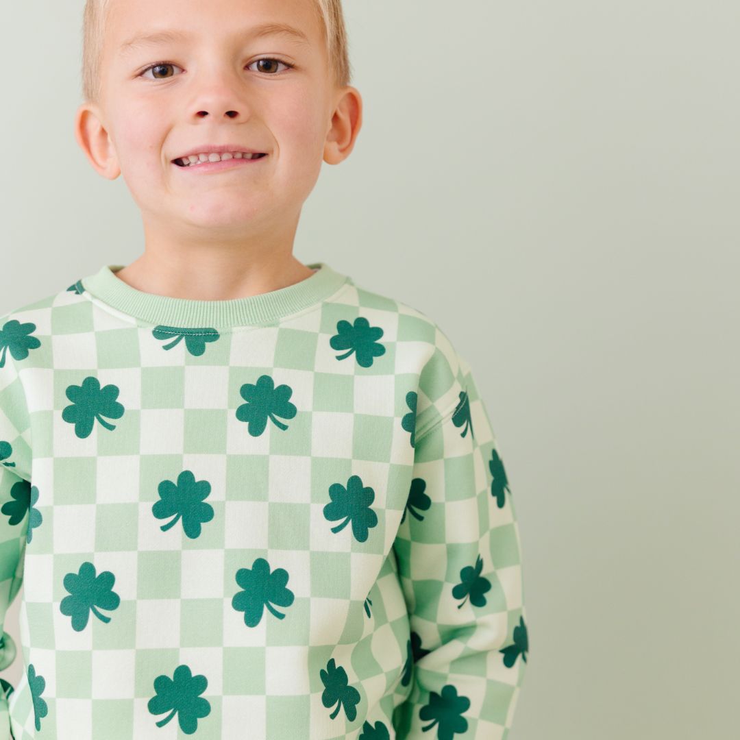 SHAMROCK CHECKERED ST. PATRICK'S DAY SWEATSHIRT - SAGE