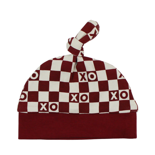 Crimson XO Checker Organic Knotted Hat