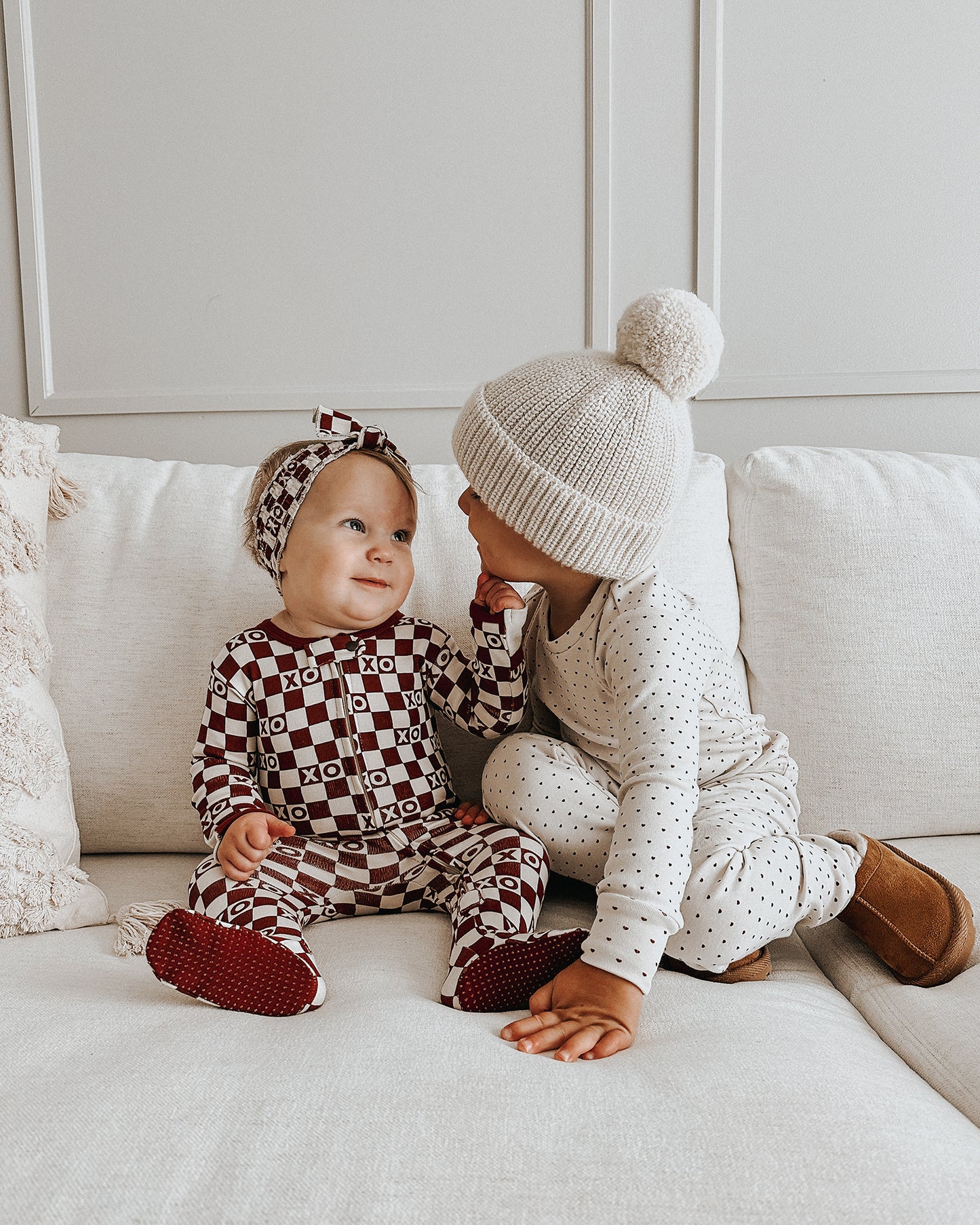 Crimson XO Checker Organic Smocked Headband