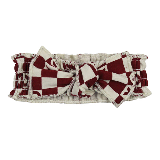 Crimson XO Checker Organic Smocked Headband