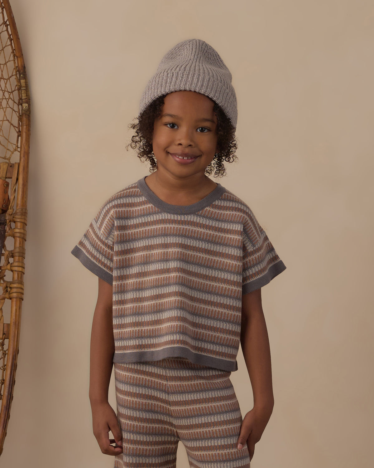 Boxy Crop Knit Tee Multi-Stripe