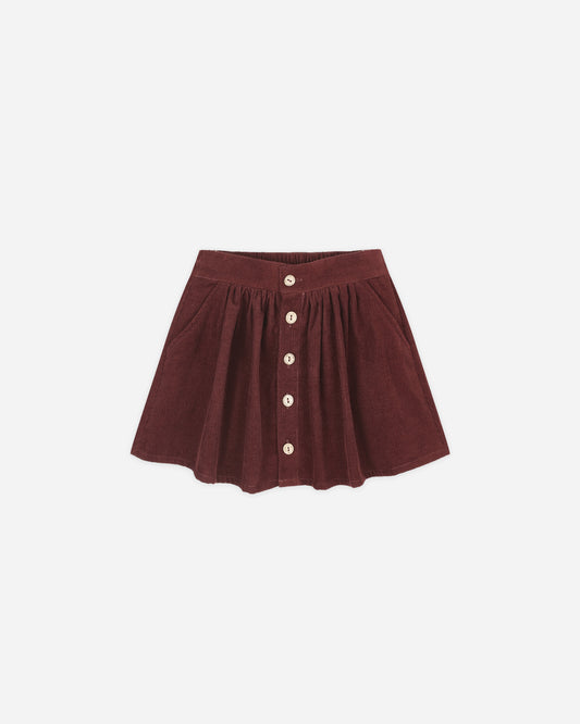 Button Front Mini Skirt || Burgundy