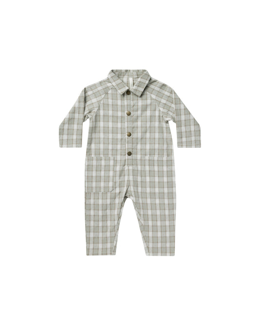 collared baby jumpsuit pewter plaid