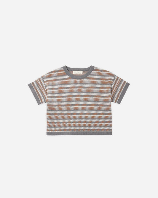 Boxy Crop Knit Tee Multi-Stripe