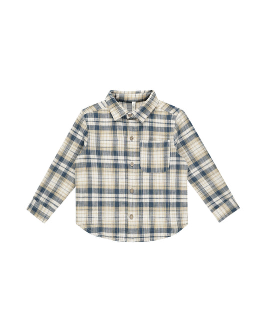 Collared Long Sleeve Shirt || Indigo Plaid