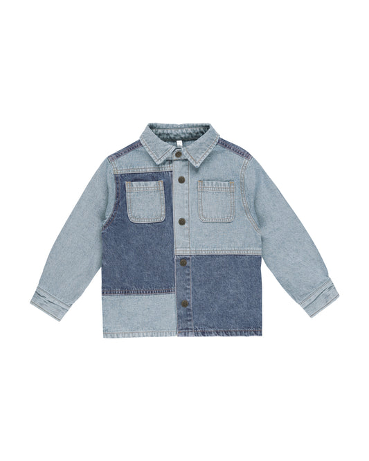 Patchwork Overshirt || Light Washed Denim