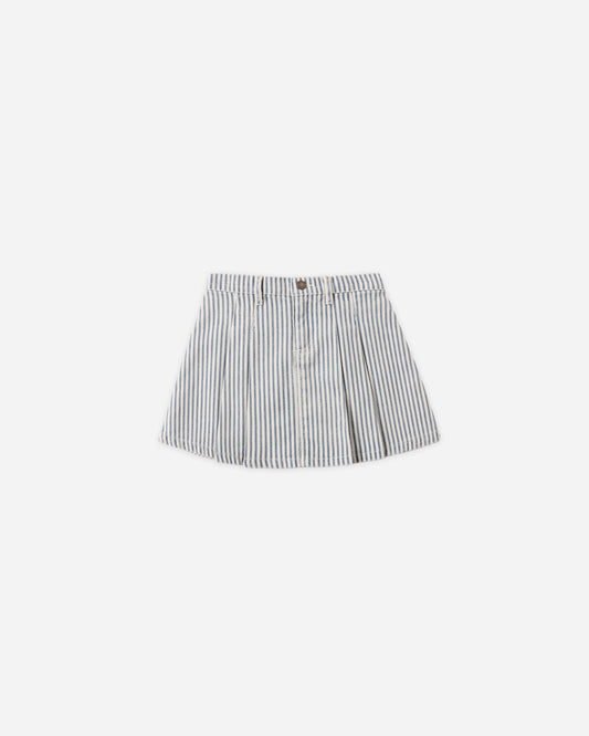 Pleated Denim Skirt || Railroad Stripe