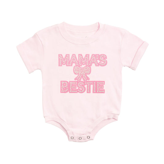 Mama's Bestie Pearl Patch Short Sleeve Romper - Ballet