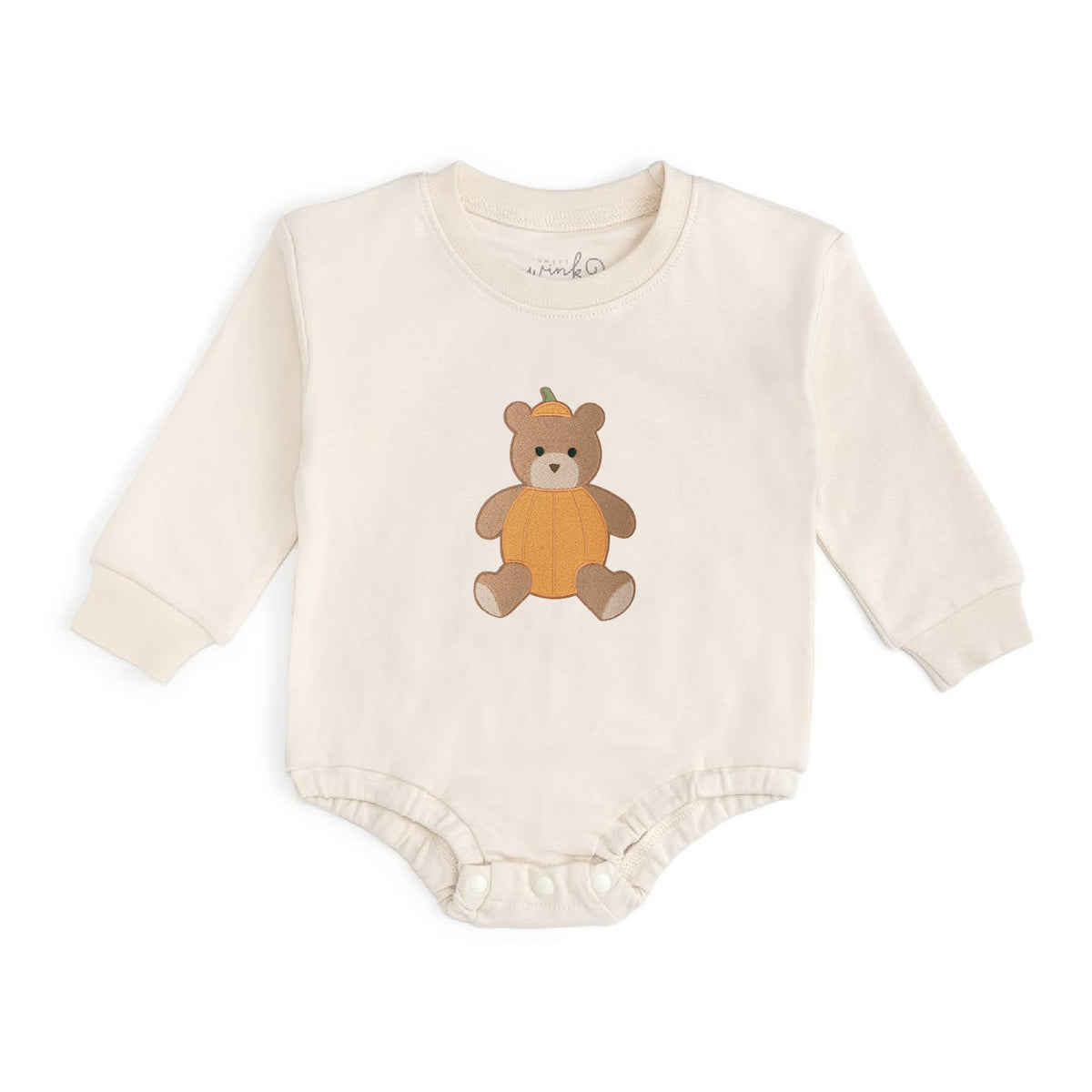 PUMPKIN TEDDY BEAR PATCH LONG SLEEVE ROMPER
