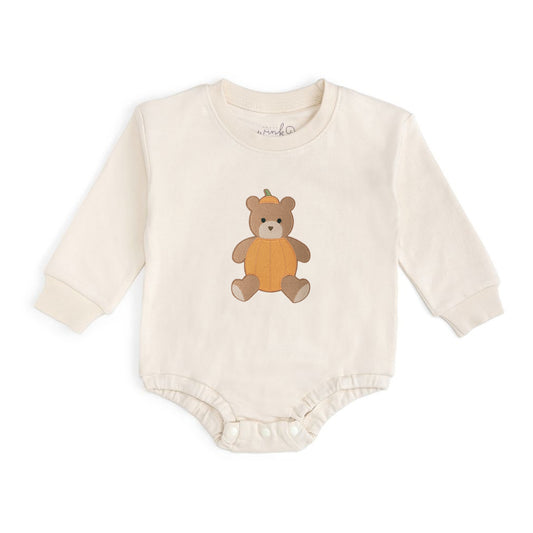 PUMPKIN TEDDY BEAR PATCH LONG SLEEVE ROMPER