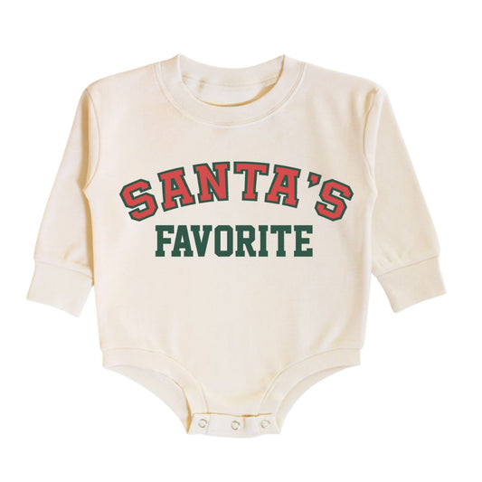 Santa's Favorite Christmas Long Sleeve Romper - Natural