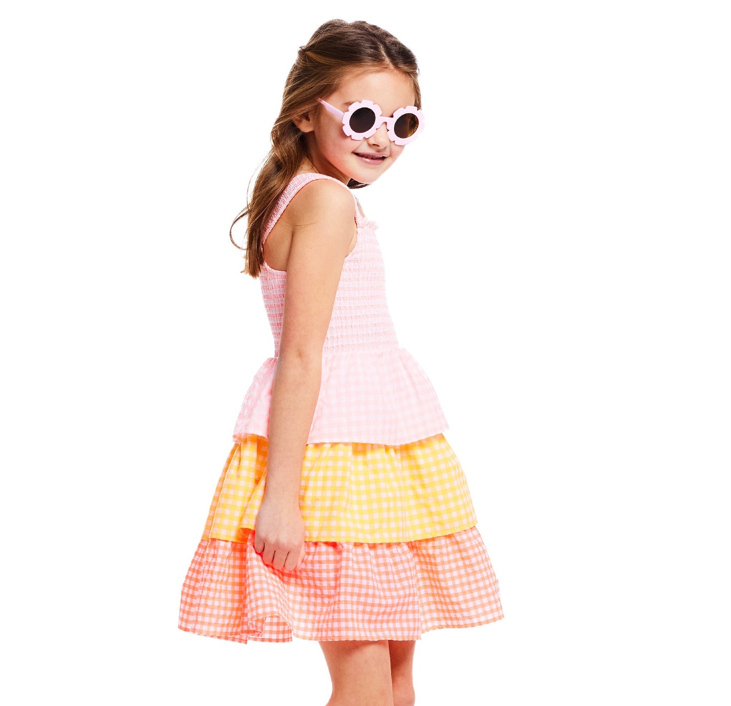 Hot Pink Gingham Tiered Dress