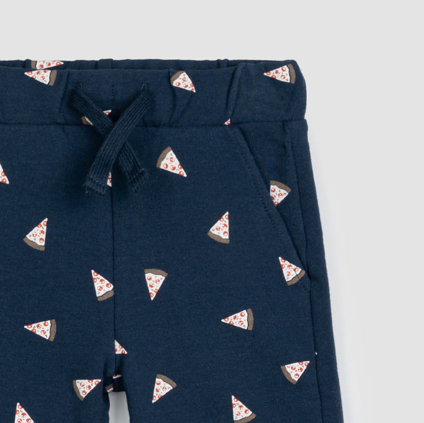 Pizza Print on Navy Terry Baby Shorts