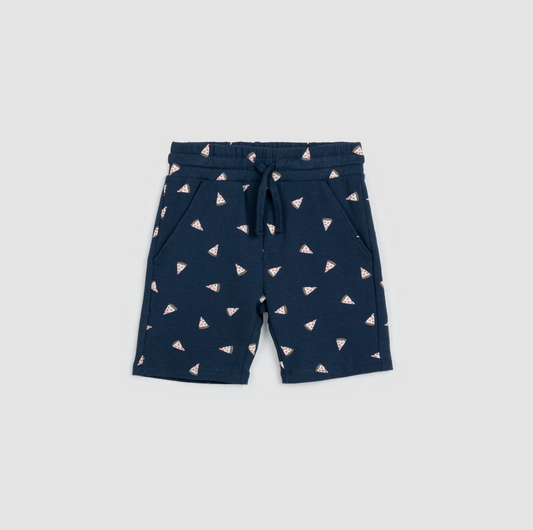 Pizza Print on Navy Terry Baby Shorts