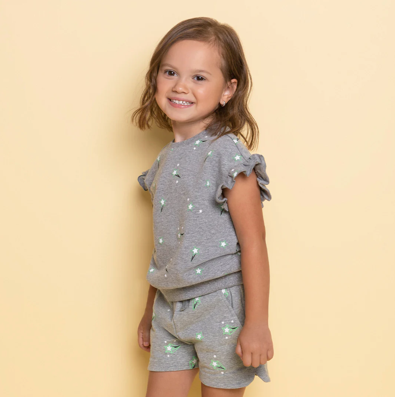 All Star Print on Heather Grey Girls' Terry Top