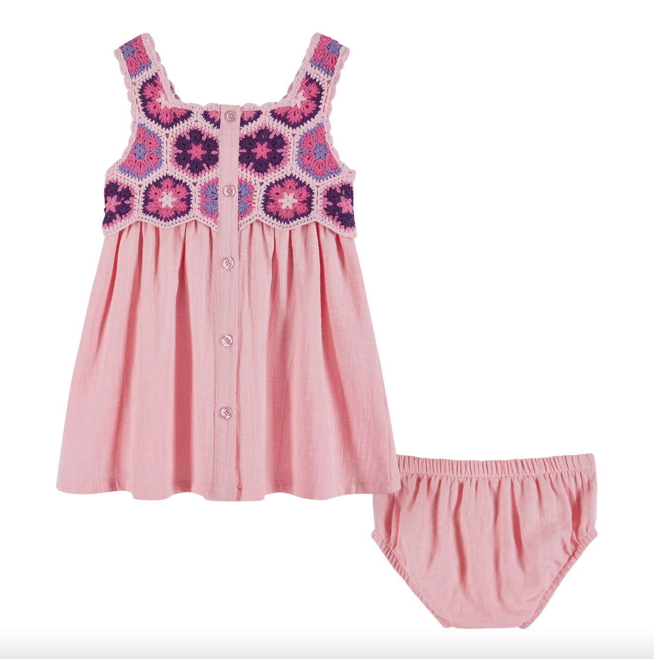 Pink Crochet Dress & Bloomer Set