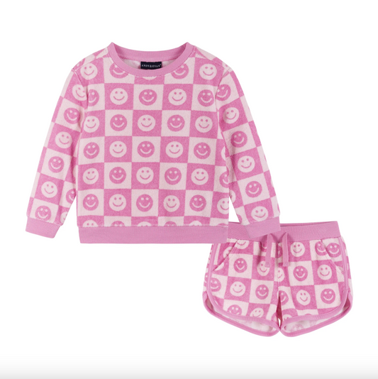 Pink Smiley Terry Sweatshirt & Short
