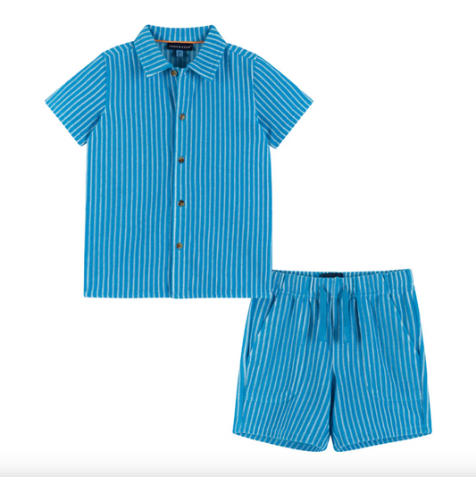 Teal Blue Striped Terry Cloth Set