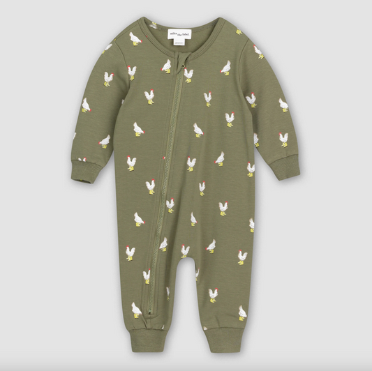 County Chicken Print on Lichen Green Playsuit