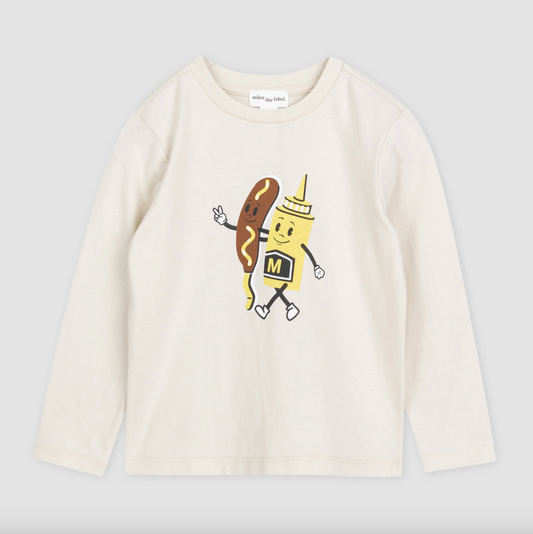 Mustard & Corn Dog Print on Birch Jersey Top