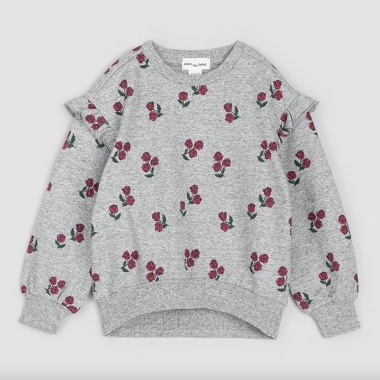 Roses Print on Heather Grey Sweatshirt