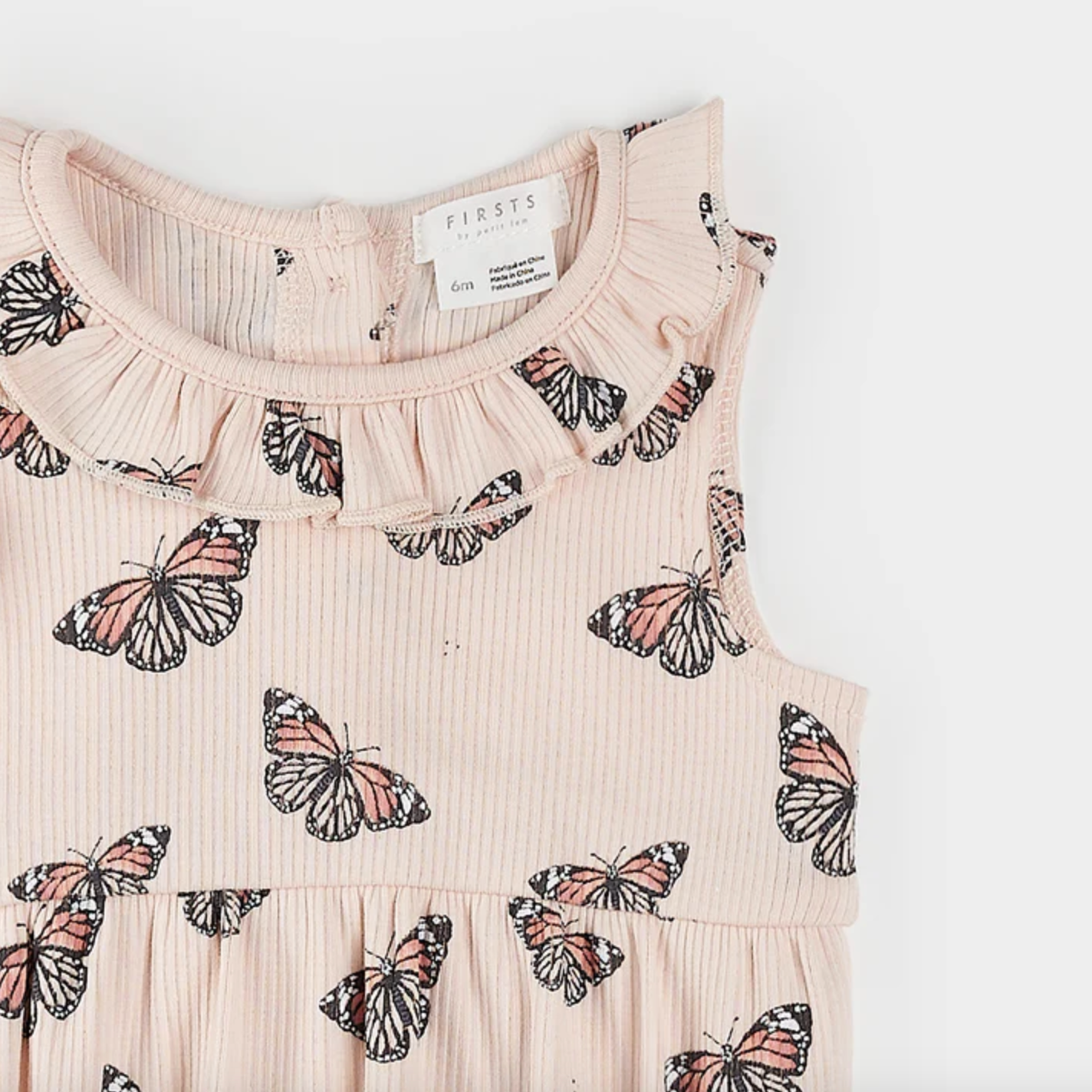 Monarch Print on Ribbed Cherry Blossom Bubble Romper