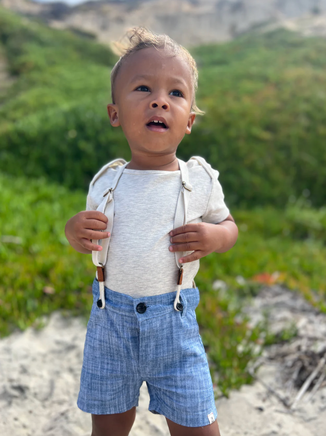 Captain Blue Heathered Shorts with Removable Straps