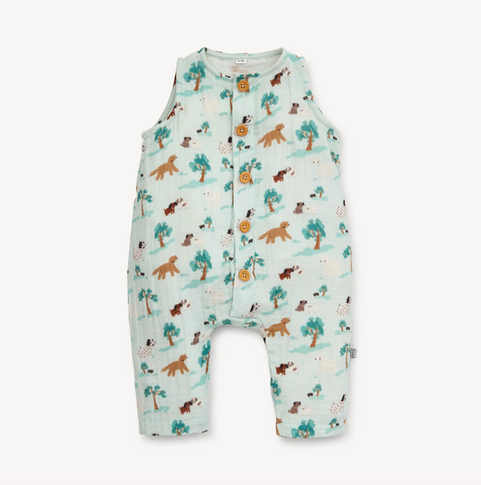 central bark cotton gauze magnetic sleeveless romper