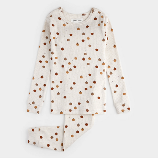 Pumpkin Print on Heathered Oatmeal PJ Set