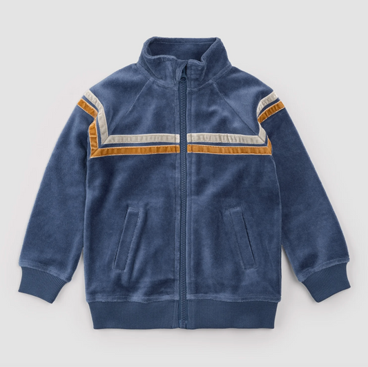 Retro Stripe on Miles Blue Velour Track Jacket