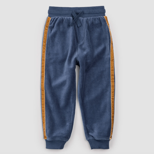 Retro Stripe on Miles Blue Velour Joggers
