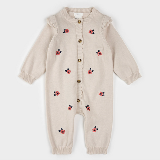 Poppy Print on Beige Sweater Knit Playsuit