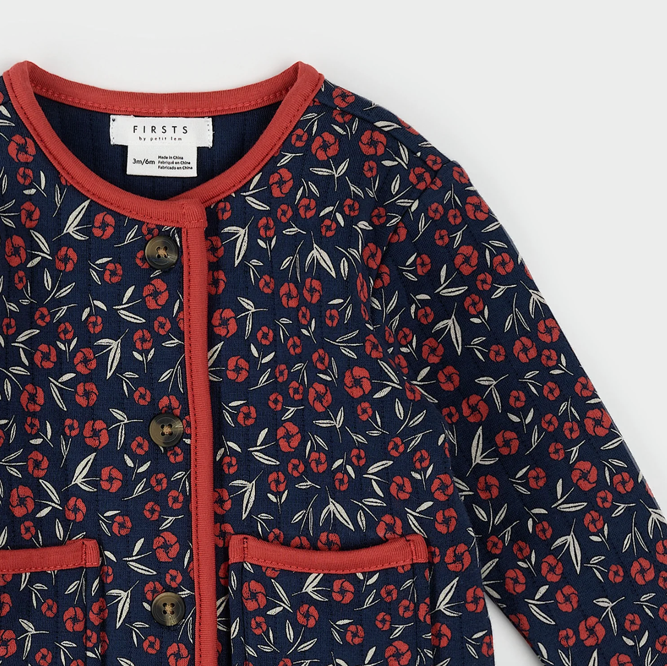 Poppy Floral Print on Dress Blue Quilted Cardigan