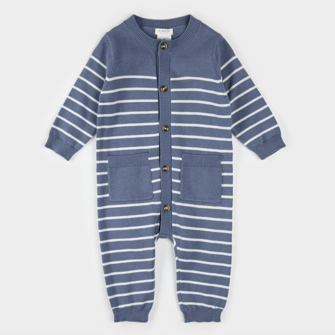 Denim Blue Striped Knit Playsuit