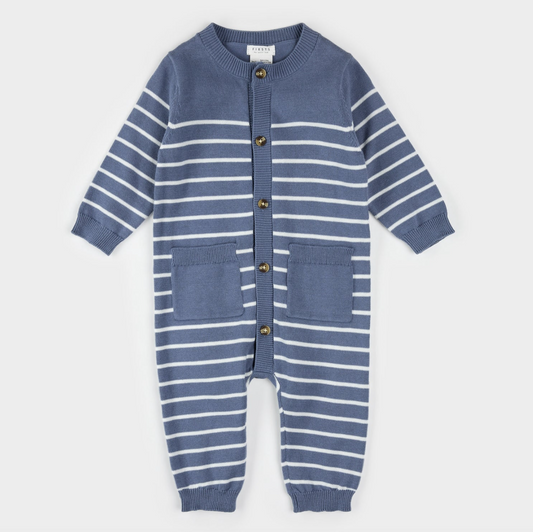 Denim Blue Striped Knit Playsuit