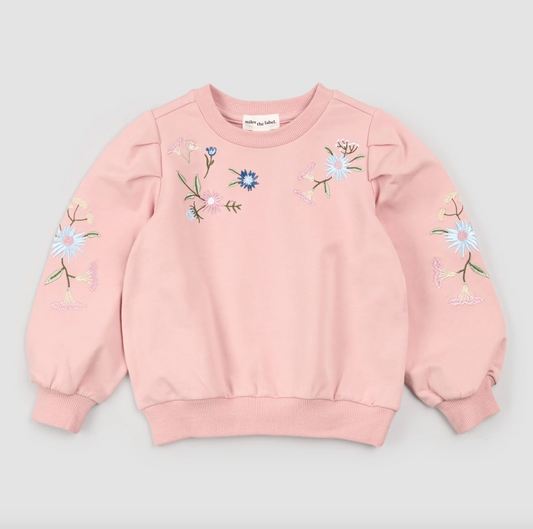 Floral Embroidery on Pink Sweatshirt