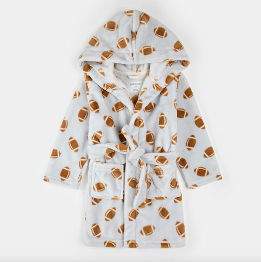 Football Print on Light Grey Plush Robe