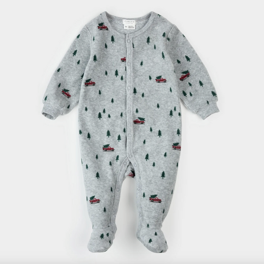 Velour Festive Truck on Heather Grey Sleeper