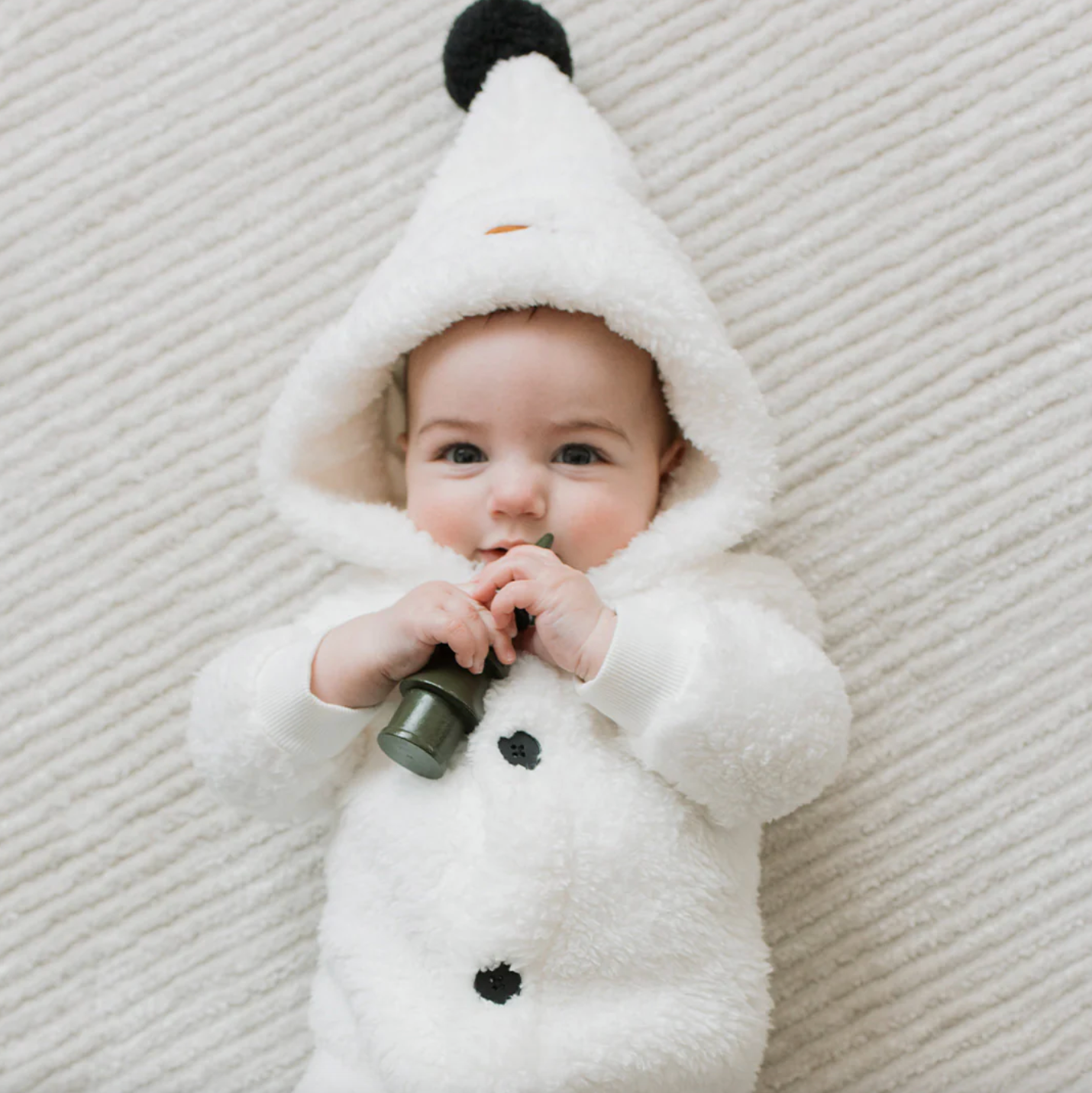 Snow Cute Snowman on Off-White Sherpa Playsuit