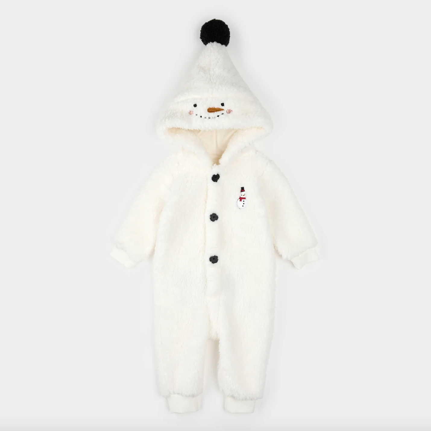 Snow Cute Snowman on Off-White Sherpa Playsuit