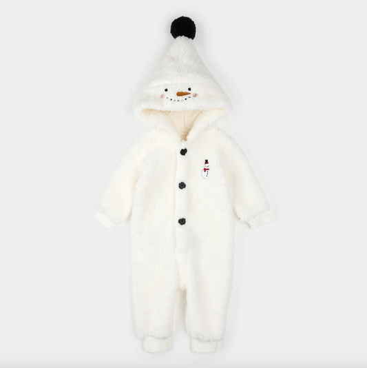 Snow Cute Snowman on Off-White Sherpa Playsuit