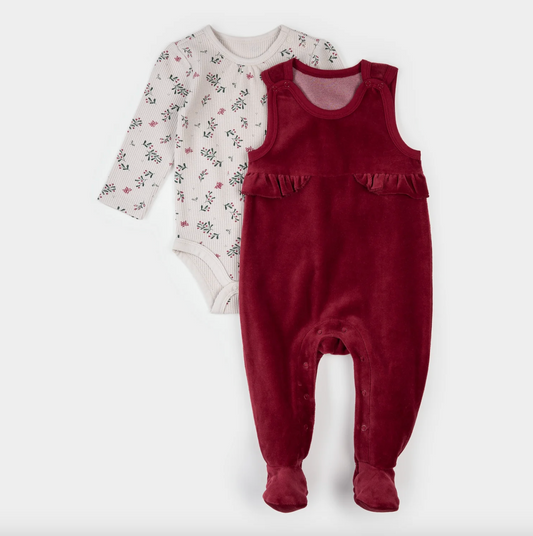 Winterberry Holly Print Thermal Overall Set